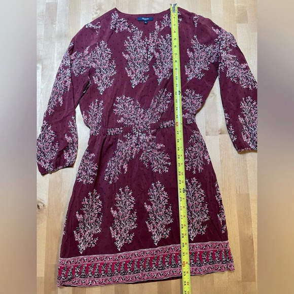 Madewell Silk Lassi Burgundy Floral Polka Dot Mini Pockets Lined Dress Size 4 - Picture 13 of 16